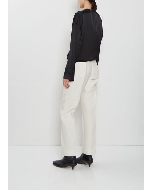 Totême  White Evening Wool Silk Trousers