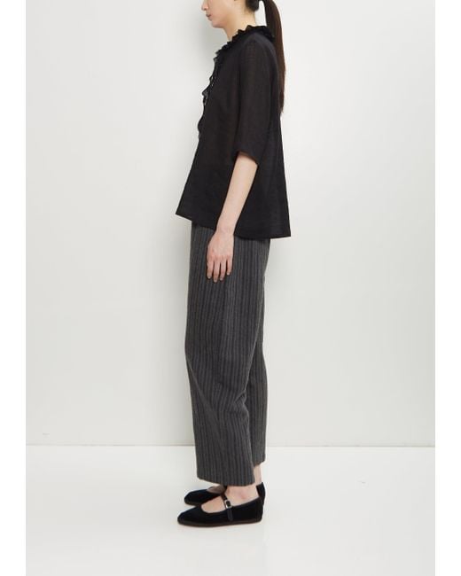 Apuntob Black Linen Wool Ruffle Collar Top
