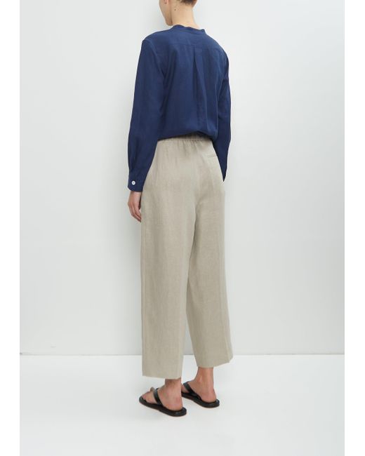 Margaret Howell Blue Linen Pleated Front Cropped Trouser