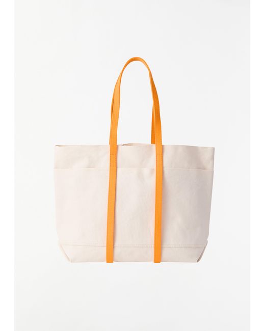 Amiacalva White Washed Canvas Two-tone Tote, Medium