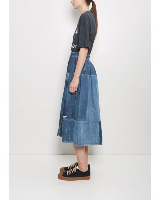 Visvim Blue Denim Elevation Patchwork Skirt