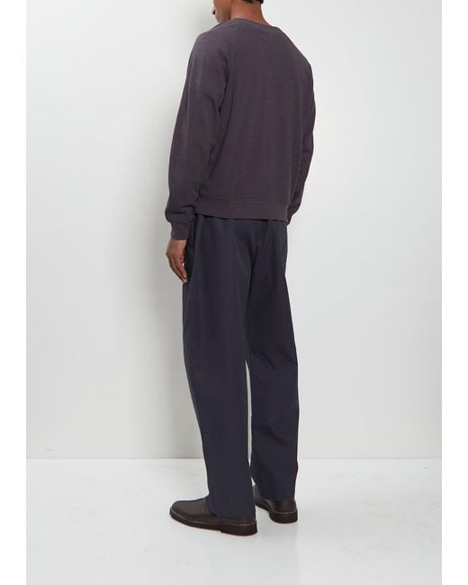Lemaire Blue Crew Neck Cotton Wool Sweatshirt