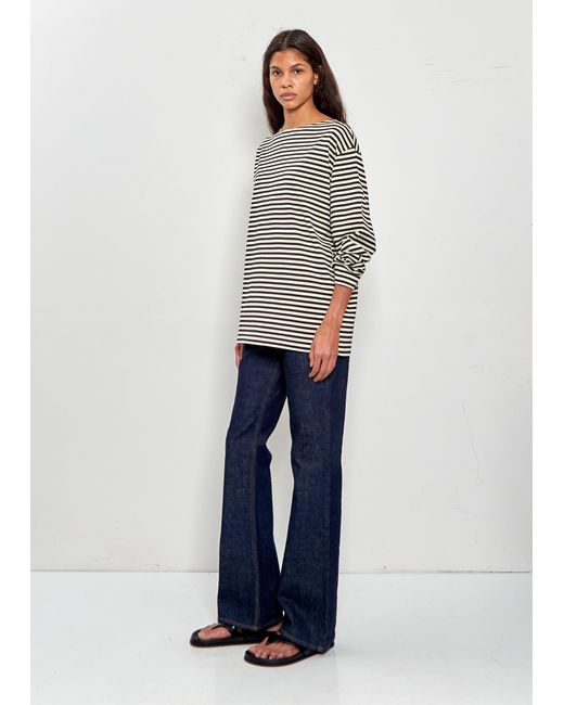Comoli Blue Border Boat Neck Top