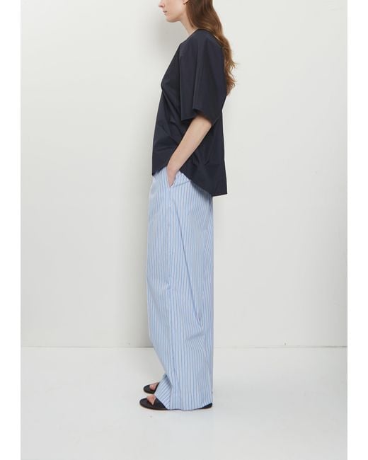 Plan C Blue Striped Cotton Popeline Pants