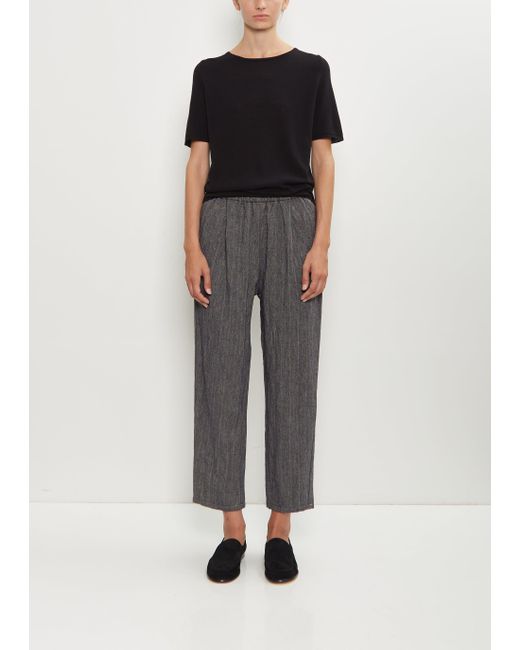 Apuntob Black Linen Wool Pinstripe Pleated Tapered Pant