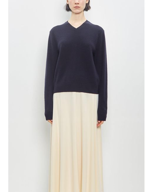 Totême  Blue Cashmere Classic V-neck Knit