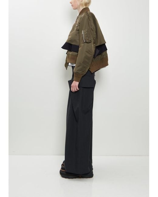 Sacai Technical Twill X Wool Melton Blouson in Black | Lyst