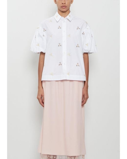 Simone Rocha White Rosebud Cropped Puff Sleeve Shirt