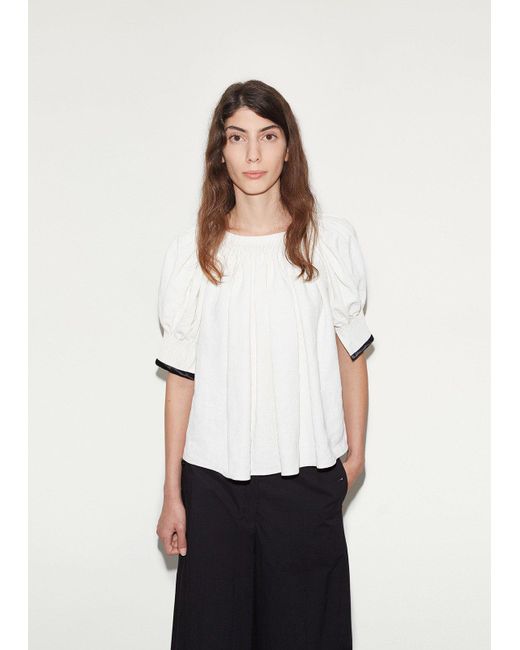 Lemaire White Gathered Linen Blouse