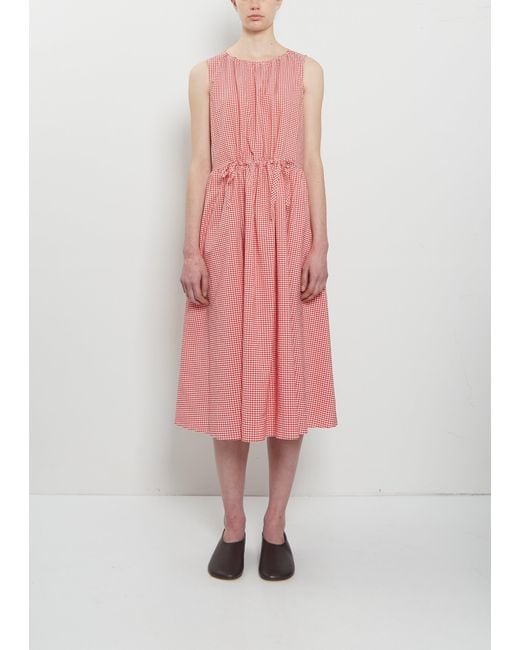 Apuntob Pink Cotton Vichy Check Gather Detail Dress