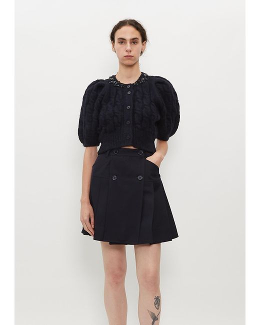 Simone Rocha Blue Cropped Cable Puff Sleeve Cardigan