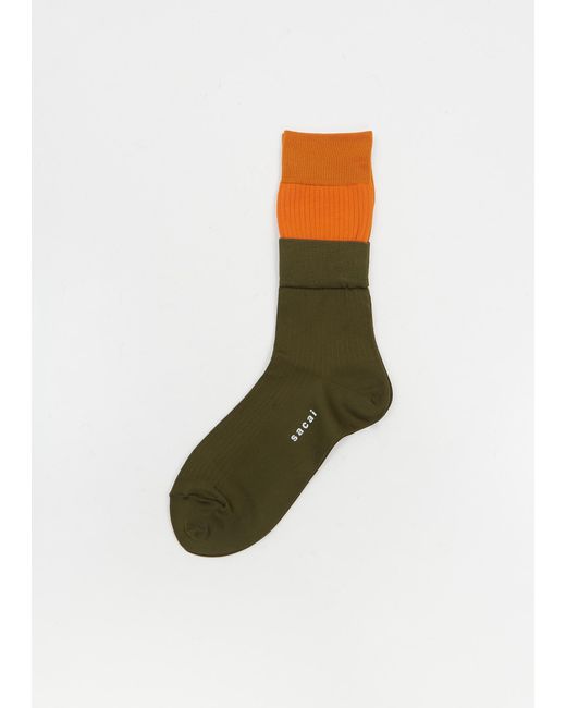 Sacai Green Layered Socks - Khaki