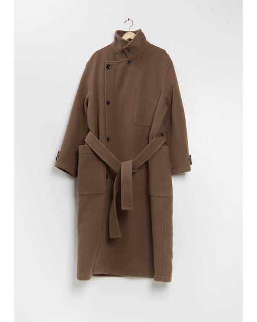 Lemaire Brown Wrap Wool Coat