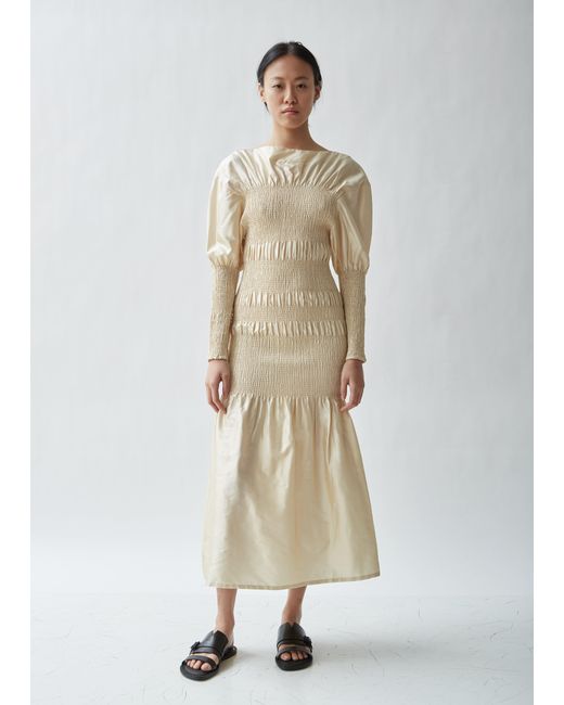 Totême  Natural Coripe Smocked Silk Dress