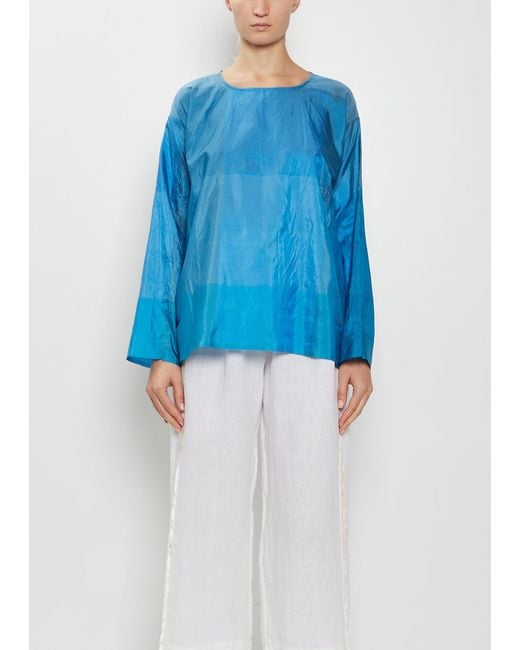 Dosa Blue New Tunisian Silk Habotai Top