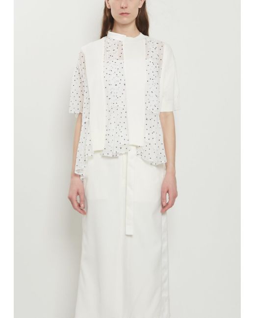 Sacai White Polka Dot Paneled Cotton Top