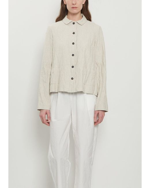 Apuntob White Cotton Linen Herringbone Jacket