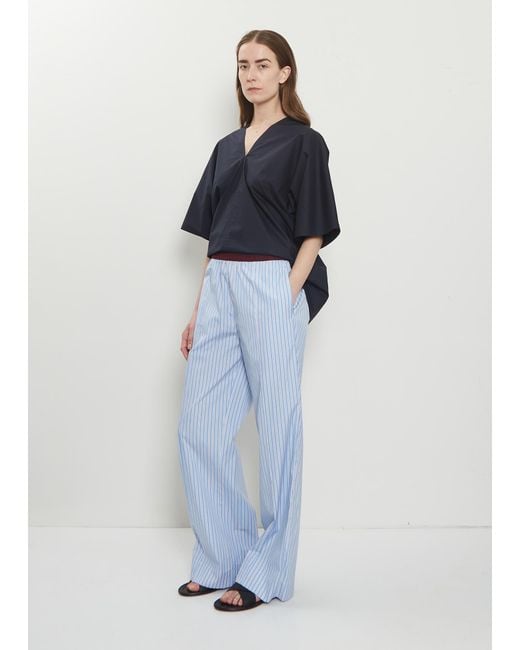 Plan C Blue Striped Cotton Popeline Pants