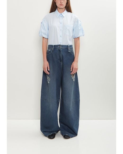 Simone Rocha Blue Distressed Wide Leg Puddle Jeans