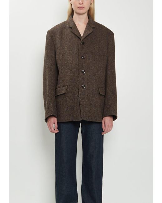 Lemaire Harris Tweed Boxy Tailored Jacket in Brown | Lyst