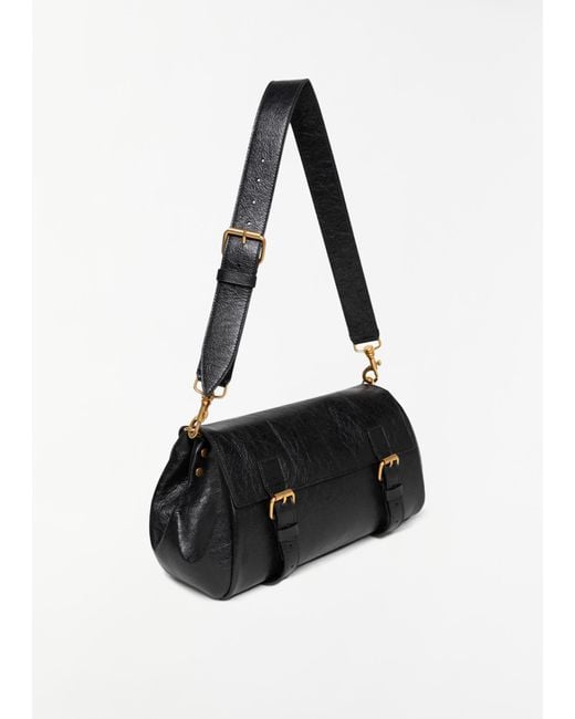 Dries Van Noten Black Buckle Leather Satchel