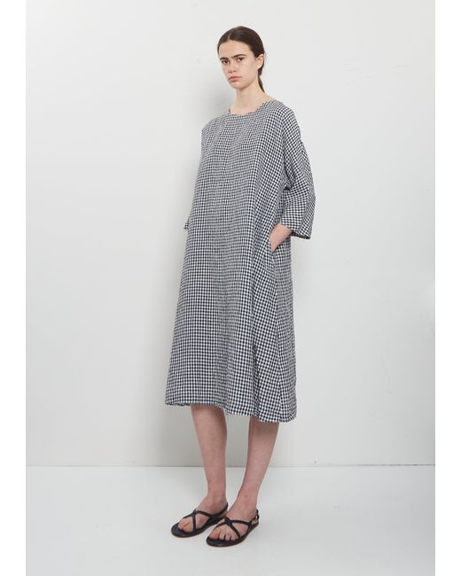 Apuntob Gray Crinkled Linen 3/4 Sleeve Tunic Dress
