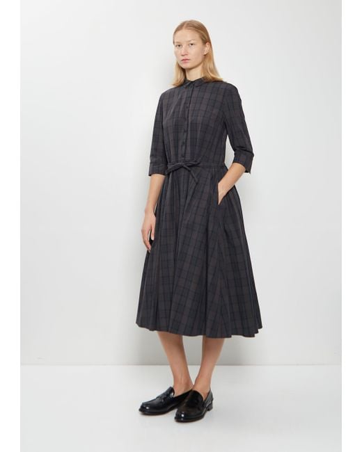 Apuntob Blue Cotton Tartan Belted Pleated Dress