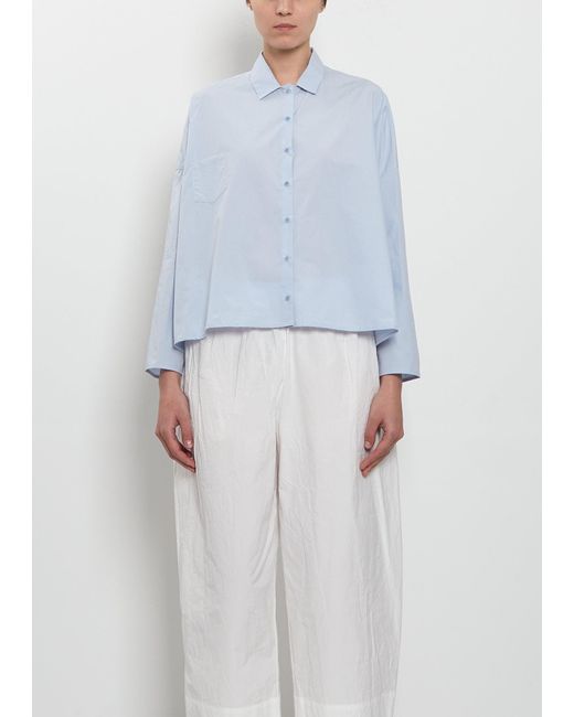 Apuntob White Cotton Poplin Mini Collar Boxy Shirt