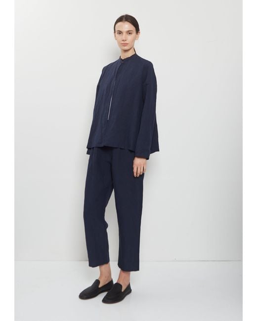 Apuntob Blue Ruche Collar Linen Jacket