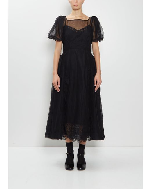Simone Rocha Bow Puff Sleeve Hip Detail Tulle Dress in Black | Lyst