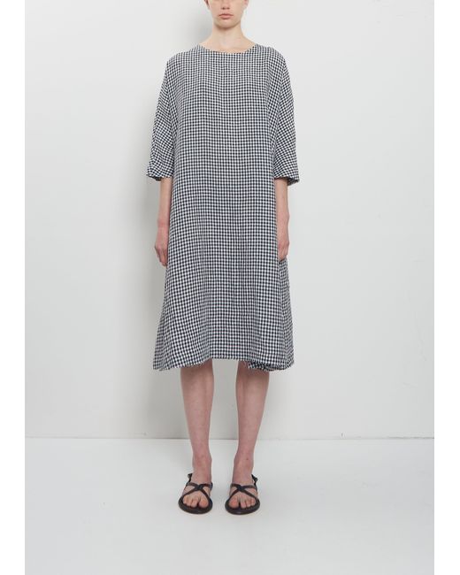 Apuntob Gray Crinkled Linen 3/4 Sleeve Tunic Dress