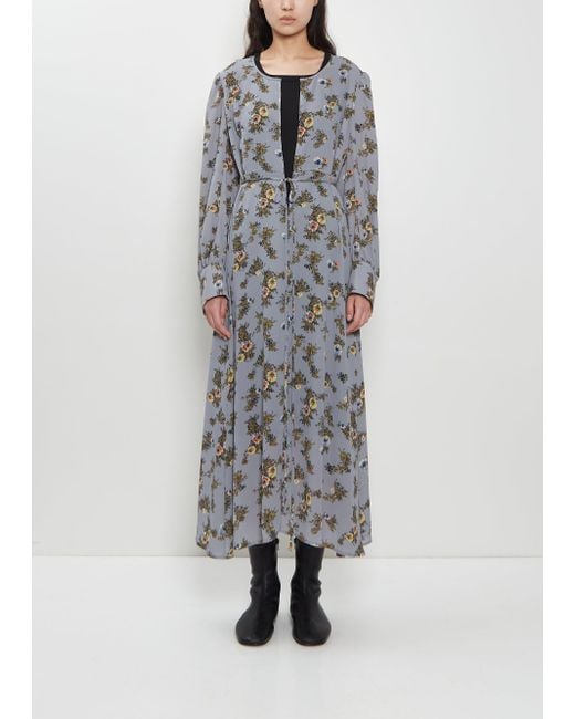 Junya Watanabe Gray Georgette Flower Print Long Sleeve Layered Dress