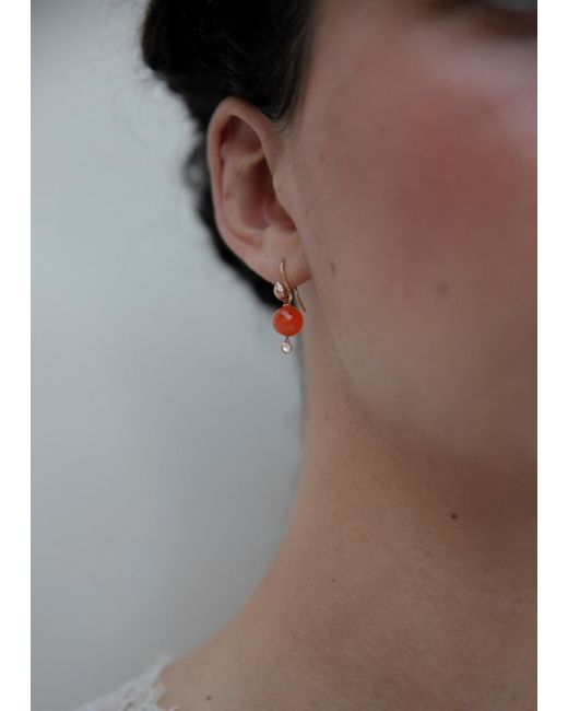 MIRIAM STELLA White Carnelian Sphere Diamond Earrings