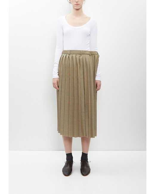 Marie Adam-Leenaerdt Natural Houndstooth Poly Pleated Skirt