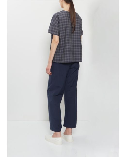 Apuntob Blue Short Sleeve Cotton Silk Top