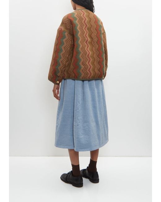 Visvim Blue Wool Linen Reversible Jacquard Blanket Liner Jacket