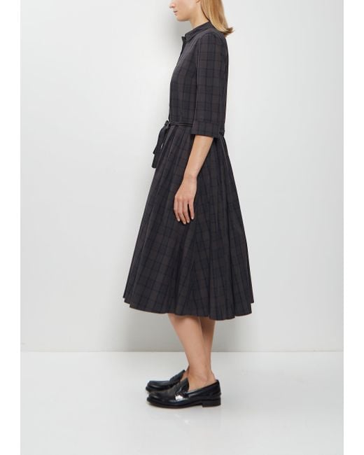 Apuntob Blue Cotton Tartan Belted Pleated Dress