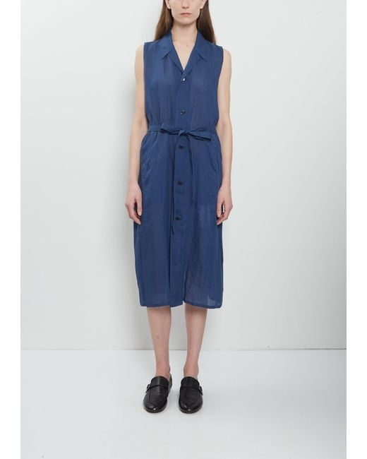 Y's Yohji Yamamoto Blue Linen Sleeveless Belt Dress
