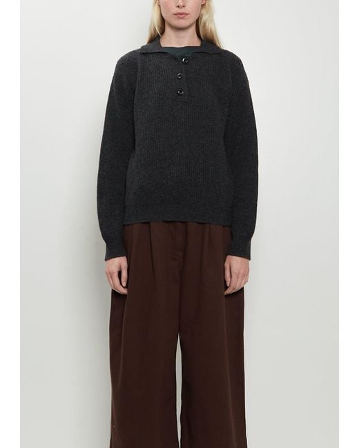 MHL by Margaret Howell Black 3-button Wool Polo