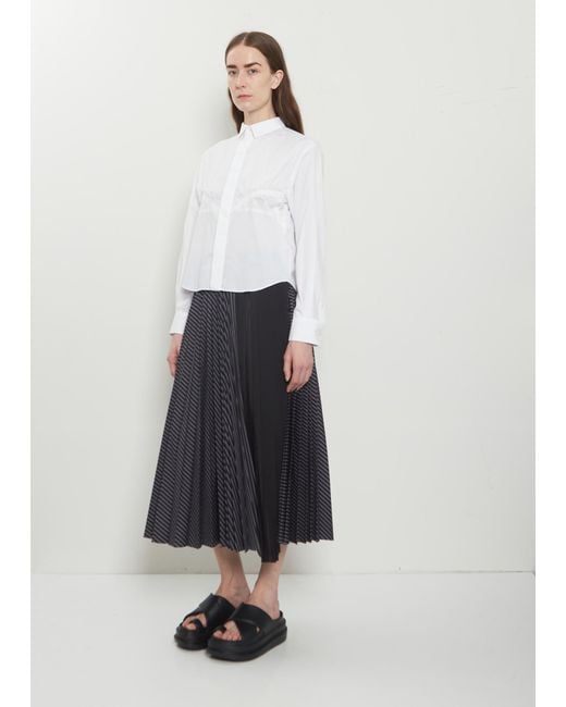 Sacai White Pleated Cotton Poplin Skirt