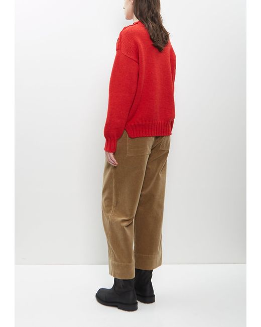 MHL by Margaret Howell Red Wool Button Neck Sweater