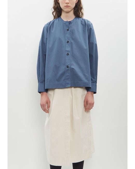 MHL by Margaret Howell Blue Button Through Collarless Shirt