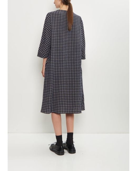 Apuntob Blue Wool Micro Tartan Tunic Dress