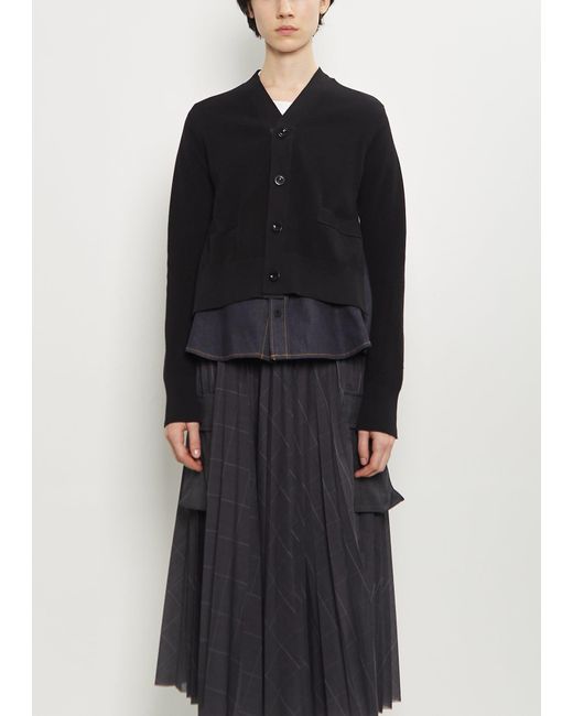 Sacai Black Denim X Knit Cardigan