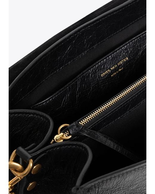 Dries Van Noten Black Buckle Leather Satchel