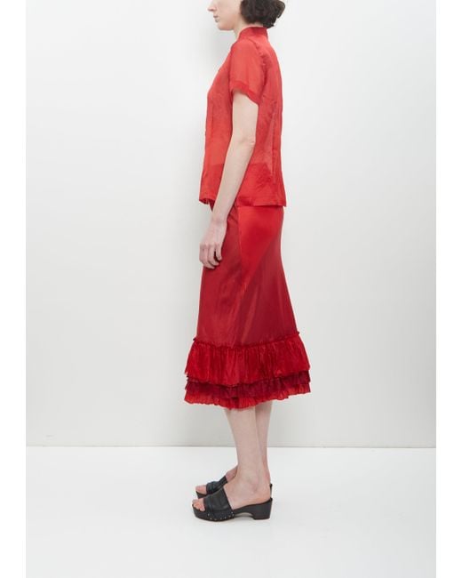 Dosa Red Silk Ruffle Skirt