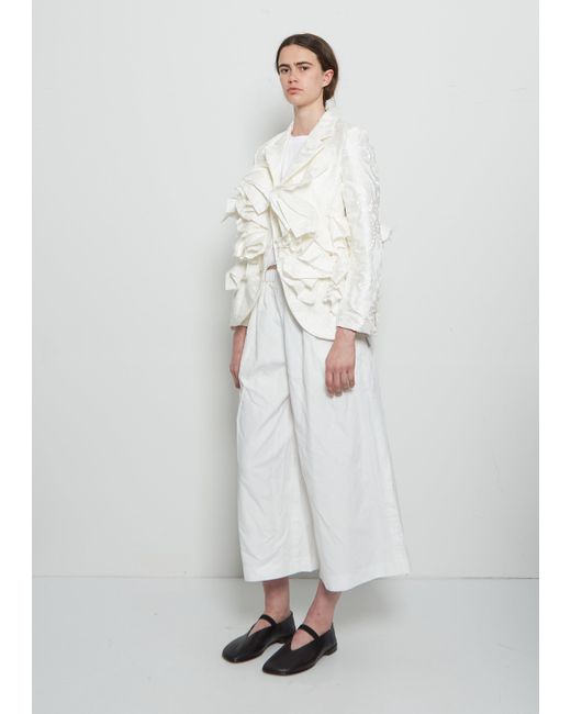 Comme des Garçons White Grosgrain Lace Ruched Blazer