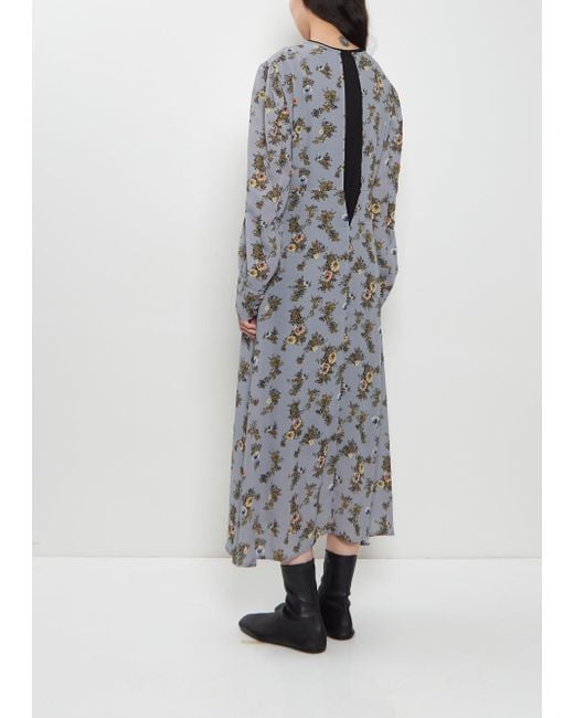 Junya Watanabe Gray Georgette Flower Print Long Sleeve Layered Dress