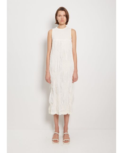 Issey Miyake White Wrinkled Blocks Dress