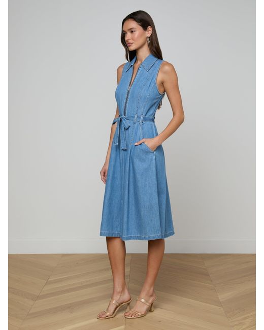 L'Agence Blue Kieran Shirt Dress
